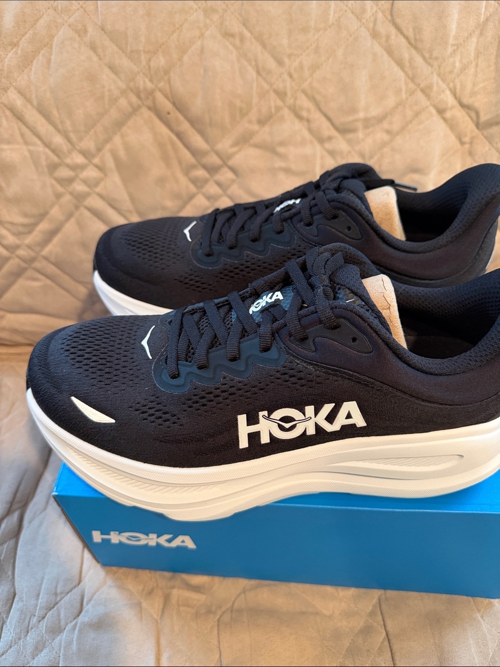 Hoka Women's Black and White Bondi-Style Athletic Sneakers